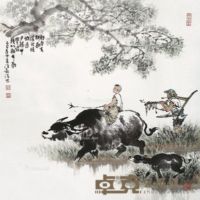 汪观清 春耕图 69×69cm