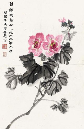 胡絜青 1964年作 花卉 镜片 设色纸本