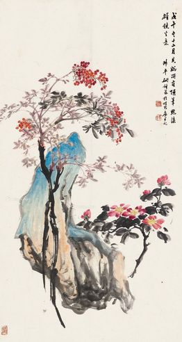 姚钟葆 1918年作 花卉轴 立轴 设色纸本