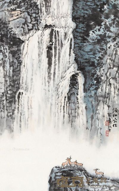 钱松嵒 观瀑图 68×42cm