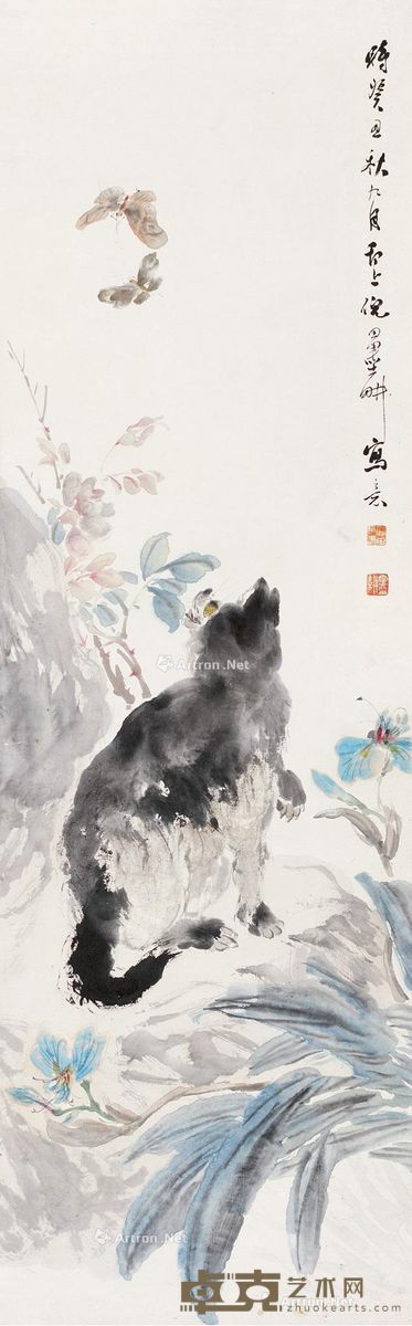 倪田 耄耋图 103.5×32cm