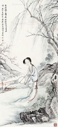 潘振镛 柳荫仕女