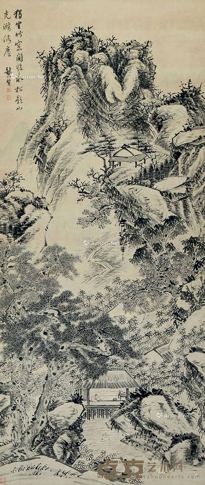 龚贤 山居图 175×75cm
