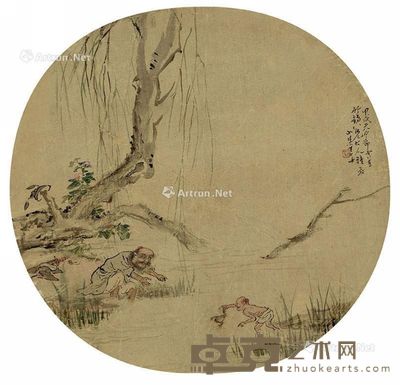 王素 捉蛙图 直径25cm