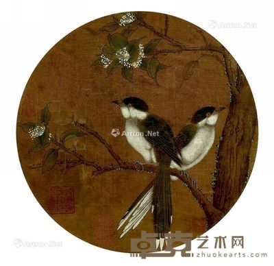 佚名 双雀图 直径31cm