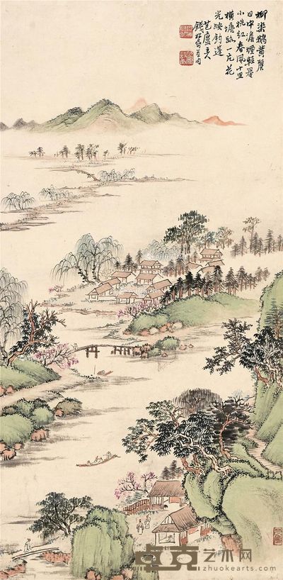 钱松嵒 一片花光映钓蓬 68×33cm