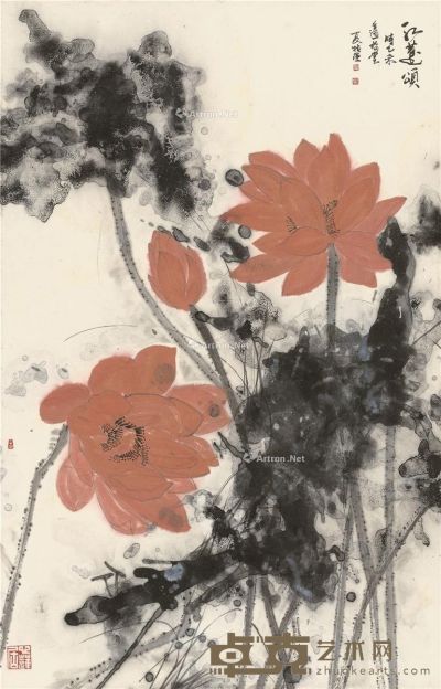 夏椿亚 红莲颂 69.5×44.5cm