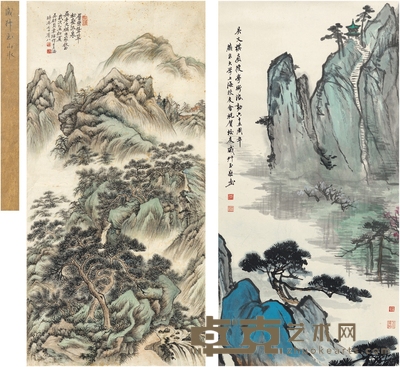 戚叔玉 贝聿玿 松峰亭台图·层峦耸翠图 98.5×48cm