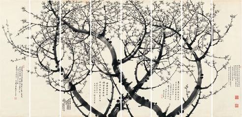 洪 毅 墨梅通景屏