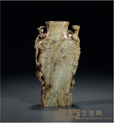 明晚期 青玉雕螭龙纹瓶 高17.7cm