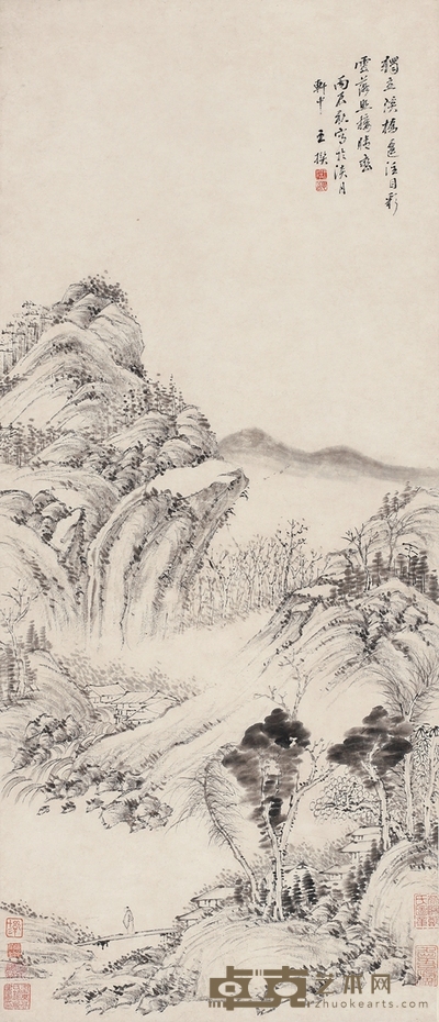 王撰 独立溪桥图 89.5×38cm