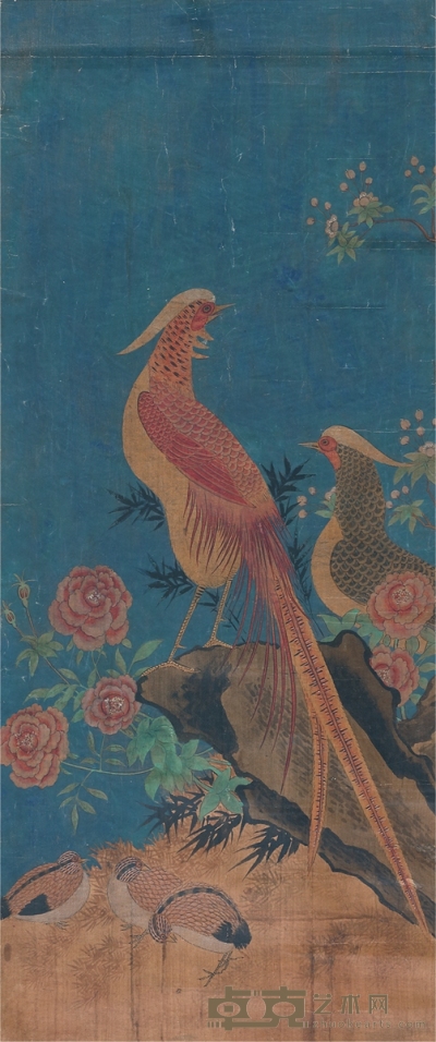 佚名 牡丹锦鸡图 93×38.5cm