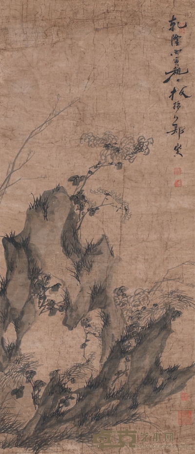 郑板桥 奇石花卉图 126×54cm