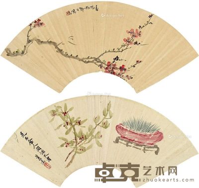 王师子 商笙伯 双清图 18×48cm×2