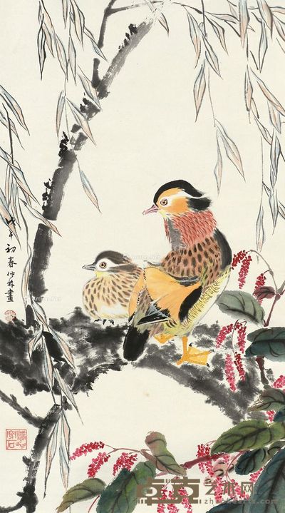 喻仲林 鸳鸯 74.5×40cm