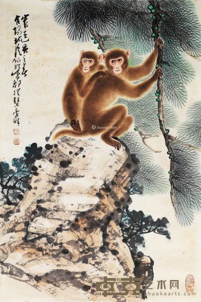 周北溪 双猴图 44.5×66.5cm