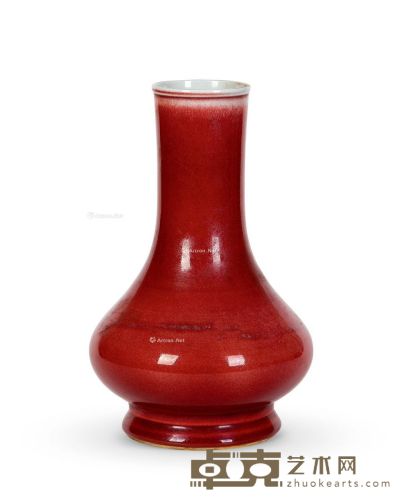 清康熙 红釉荸荠瓶 高27cm
