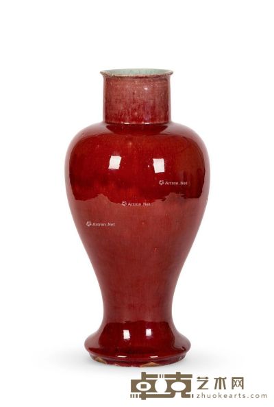 清 郎窑红釉观音瓶 高36.6cm