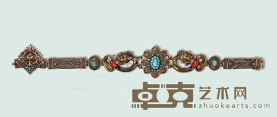 清 蒙古银鎏金龙纹带饰 高79cm