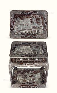 清代（1644-1911） 大漆嵌螺钿亭台楼阁纹花台