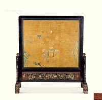 清代（1644-1911） 大漆描金诗文太平有象纹刺绣双面座屏