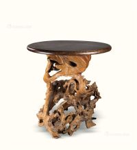 清代（1644-1911） 瘿木面根雕台圆桌