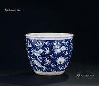 明崇祯（1628-1644） 青花海水马纹卷缸