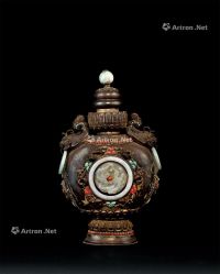 清乾隆（1736-1795） 银制双龙玉环耳嵌百宝盖壶