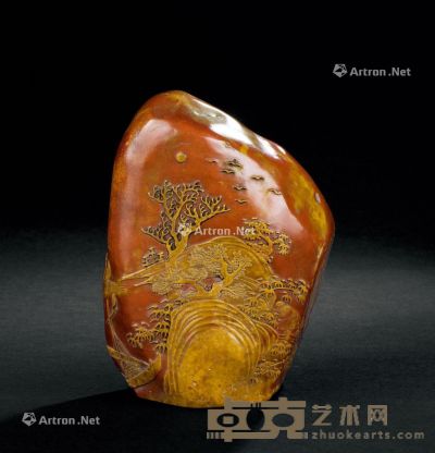 清代(1644～1911) 寿山石山水行舟纹印材 高15cm?