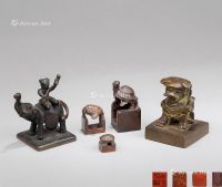 明代～清代(1368～1911) 铜龟钮 狮钮 骑象童子钮印章 （五件一组）