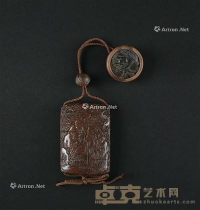 沉香雕松下高士纹印笼 宽5.6cm；高8cm；重67g