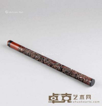 清代(1644～1911) 竹雕高士纹香筒 高35.5cm?