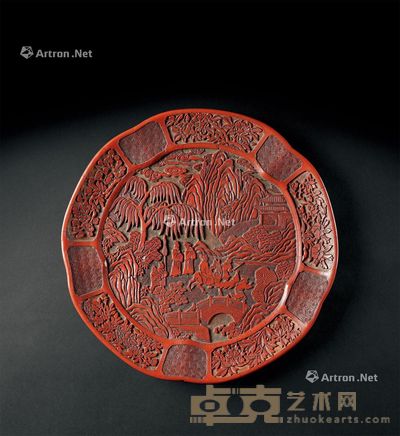 明代(1368～1644) 剔红阁楼人物纹盘 直径32.8cm；高3cm?