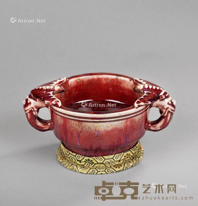 清代(1644～1911) 窑变釉双兽耳香炉 宽16.5cm；高7cm?