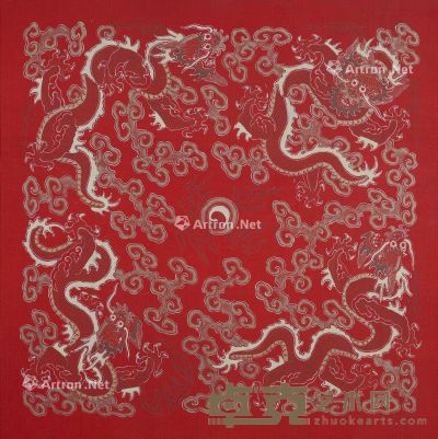 红地银彩龙纹宫绢 54.5×54.5cm