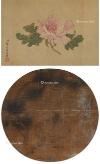 郎世宁 黄允中 花卉 松猴 扇面 （二幅） 镜心 水墨/设色绢本