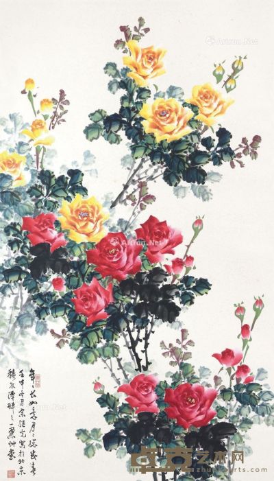 宗继光 花卉 立轴 设色纸本 142.5×81.5cm