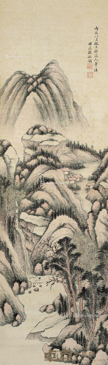 孙毓骝 山水 立轴 设色纸本 104×32cm