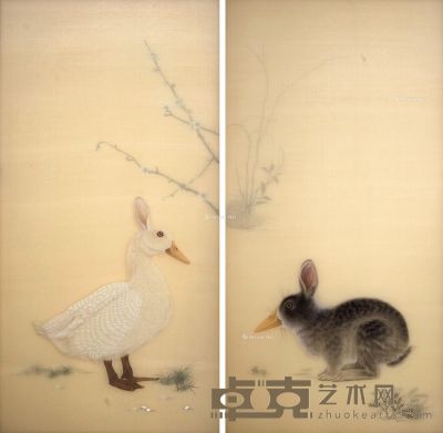 冯峰 鸭兔图 136×70cm×2