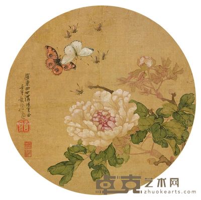 居廉 花蝶图 直径25cm