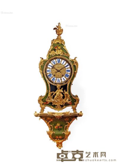 19世纪 法国路易十五洛可可风格卡特尔挂钟 钟78×36×17cm；底座37×20×30cm