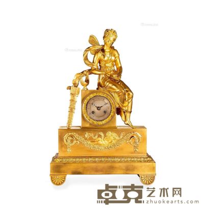 19世纪 法国“塞姬与丘比特”爱情故事主题鎏金钟 33×13×49cm