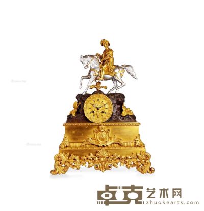 19世纪 法国铜鎏金、银骑士雕塑钟 40×52×13cm