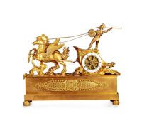 19世纪 法国铜鎏金战车雕塑钟