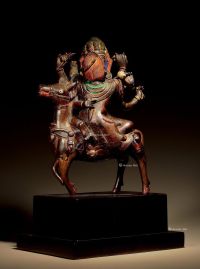 17世纪 铜彩绘吉祥天母及玛哈噶拉双身像