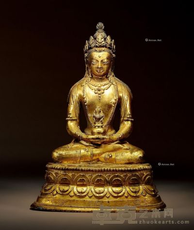 18世纪 铜鎏金无量寿佛 高21cm