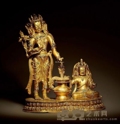 14/15世纪 铜鎏金金刚手菩萨与大成就者像 高21.8cm