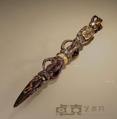 14世纪 铁鋄金普巴杵 长33cm