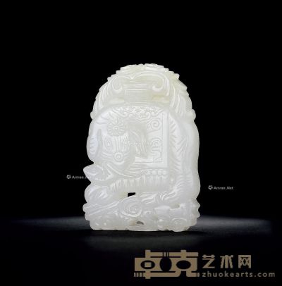 清中期 白玉太平有象牌 长6.2cm