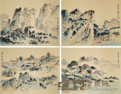 晏济元 山水册页 45×35cm×4